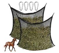 PORFOYO Pack of 2 Hay Net Hay Bag for Horses, 60 x 90 cm Hay Net Tight Mesh, Hay Net for Horses, Hay Net Bag with 4 Carabiner Hooks, Tight Mesh Hay Bag, Capacity 8 kg, Black