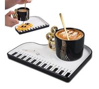 PORFOYO Piano Coffee Cup, Music Notes Ceramic with Spoon, Music Coffee Mug, Music Mug, Porcelain Music Cup for Hot and Cold Drinks, Tea, Milk, Cocoa, Mother, Friends, Colleagues