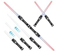 Porgeel 2 Pcs Lightsaber, Expandable Double Blade Light Up Dueling Light Saber Sword with Sound, 2 in 1 LED Glow in the Dark Saber for Halloween, Galaxy War Fighters Warriors