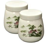 Porgeel 2Pcs Egg Coddler, 220ml Vintage Ceramic Coddled Egg Cups with Lids for Quick and Easy Breakfast or Elegant Display