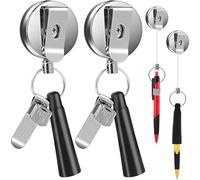 Porgeel 2PCS Pencil Extender Auto Retractable Pen Holder with 27'' Steel Cable Screw Install Carpenter Pencil Holder for Carpenters Construction Workers and Stone Mason