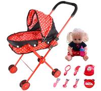 Porgeel Baby Doll with Stroller Set Realistic Sounded Doll with Baby Stroller & 8 Pcs Accessories Soft Skin-Friendly Heavy-Duty Metal Toy for Role-Play Interactive Play Pretend