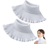 Porgeel Fake Collar 2Pcs Fake Turtleneck Detachable Fake Collar Knitted Natural Curves Turtleneck Top Mock Neck Warmer For Blouse Whit