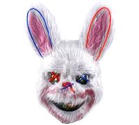 Porgeel Halloween Scary Mask LED Light Up Plush Bloody Rabbit Bunny Mask Scary Spooky Glowing Evil Animal Head for Cosplay Costume Props (Style 2)