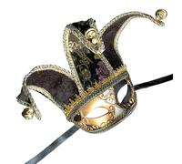 Porgeel Jester Mask for Men Women Exquisite Venetian Mask Half Face Masquerade with Head Strap 7.5x13.4in Halloween for Party, Cosplay, Stage, Black