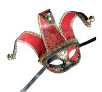 Porgeel Jester Mask for Men Women Exquisite Venetian Mask Half Face Masquerade with Head Strap 7.5x13.4in Halloween for Party, Cosplay, Stage, Red