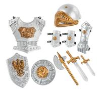 Porgeel Knight Costume Kids 10Pcs/Set Simulated Medieval Knight Armor Includes Helmet Shield Swords Axe and More Kids Dress Up Costumes for Role Play Cosplay Halloween Party