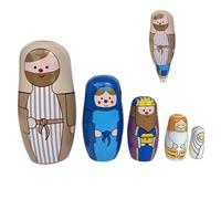 Porgeel Nesting Dolls 5Pcs Jesus Nativity Stacking Exquisite Painting Wooden Dolls for Christmas Easter Birthday