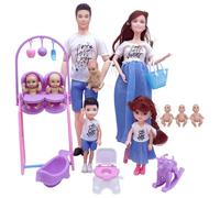 Porgeel Pregnant Doll Set with Baby in Tummy, Dad & 5 Kids, Safe Pregnant Mother Set, 7 People with Dollhouse Accessories Pretend Play Toy for Kids