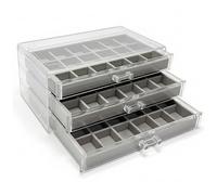 Porgeel Rock Display Case 3-Tier Drawer Jewelry Organizer with Soft Velvet Lining Crystal Display Case (13.5x10.5x23.5 cm) Style 1 Transparent + Gray