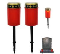 Porgeel Solar Grave Lights 2PCS Waterproof Solar Cemetery Lights for Grave Flameless Solar Garden Lights Outdoor Stake Lights for Grave Decorations Memorial Gifts Red