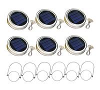 Porgeel Solar Mason Jar Lid Light 6PCS with 2m String Lights Handle 20 LEDs Hanging Lantern Lamp for Garden Decoration White Light Solar Fence Lights