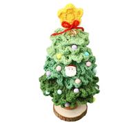 Porgeel Tabletop Christmas Tree 9in Knitting Pom-Pom Crochet Christmas Tree with Bells & Star Topper & Wooden Base for Friends and Family, Green