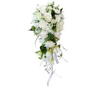 Porgeel Wedding Bouquet, 9.1x21.7 Inch Teardrop Romantic Bridal Bouquet, Cascading Artificial Rose for Bride Holding Wedding Centerpiece Decor Style 1