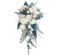 Porgeel Wedding Bouquet, 9.1x21.7 Inch Teardrop Romantic Bridal Bouquet, Cascading Artificial Rose for Bride Holding Wedding Centerpiece Decor Style 2