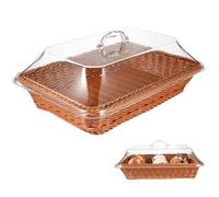 Porgeel Wicker Basket Fruit Cake Bread Basket Imitation Rattan Weaving Home Basket Handcrafted Wicker Basket with Transparent Acrylic Lid Anti-Fall for Household Products Rectangle