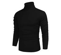 Poriff Men's Casual Slim Fit Basic Tops Knitted Lightweight Turtleneck Pullover Sweater, Black, Large
