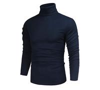 Poriff Men's Casual Slim Fit Basic Tops Knitted Lightweight Turtleneck Pullover Sweater, Navy Blue, Medium