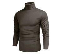 Poriff Men's Casual Slim Fit Basic Tops Knitted Thermal Turtleneck Pullover Sweater, Brown, Medium