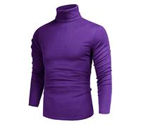 Poriff Men's Casual Slim Fit Basic Tops Knitted Thermal Turtleneck Pullover Sweater, Purple, Medium
