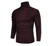Poriff Men's Casual Turtleneck Slim Fit Basic Tops Lightweight Pullover Sweater, Black-red Plaid, Large