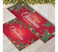 PORJDN Christmas Rug Set Christmas Indoor Floor Red Rug, Xmas Door Mat Runner Rug Mat for Kitchen Home Decor Washable Runner. (Style E, 43x150+43x75cm)