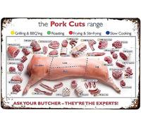 Pork Cuts Butcher Chart Tin Poster Sign Tin Sign Theater Decor Signs for Cafes Bars Pubs Shop Wall Decor Signs 8x12 inch