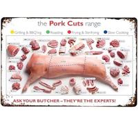 Pork Cuts Butcher Chart Tin Poster Tin Sign Wall Poster Decor Funny Retro Bar Coffee Club Pub Gift Wall Decor Sign 8x12 Inch