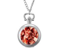 Pork Meat Sliced Cubes Vintage Pocket Watches Roman Numerals Quaretz Watch with Chain Christmas Birthday Gifts Silver-Style