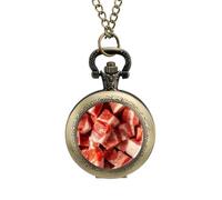 Pork Meat Sliced Cubes Vintage Pocket Watches Roman Numerals Quaretz Watch with Chain Christmas Birthday Gifts Coppery-Style