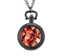 Pork Meat Sliced Cubes Vintage Pocket Watches Roman Numerals Quaretz Watch with Chain Christmas Birthday Gifts Black-Style