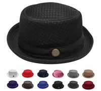 Pork Pie Hat for Men Summer Breathable Mesh Porkpie Short Brim Fedora Trilby Style Lightweight Sun Protection Dress Hat with Band Vintage Gentleman Jazz Party Outdoor Travel Beach Wedding Cap Black