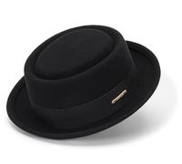Pork Pie Hat for Mens Black Wool Flat Top Fedora Trilby Hat Unisex Porkpie Hats (S/M)