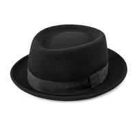 Pork Pie Hat for Mens Black Wool Flat Top Fedora Trilby Hat Unisex Porkpie Hats (S/M)