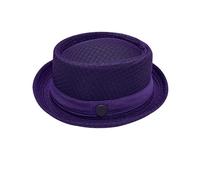 Pork Pie Hats for Men Summer Breathable Mesh Straw Bowler Hat Lightweight Short Brim Fedora Sun Cap Vintage Gentleman Band Cap for Beach Outdoor Travel Jazz One Size Dark Purple