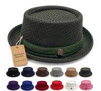 Pork Pie Hats for Men, Unisex Breathable Mesh Pork Pie Hat, Foldable Lightweight Summer Short Brim Hat for Casual Travel (Green)