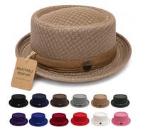 Pork Pie Hats for Men, Unisex Breathable Mesh Pork Pie Hat, Foldable Lightweight Summer Short Brim Hat for Casual Travel (Khaki)