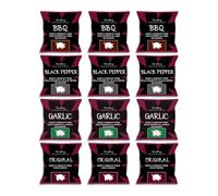 Pork Scratchings Mixed Pack 1 (12 x 50g) high protein pub snack, gifts for boyfriend, gifts for dad, high protein snack, pork scratchings pub snacks, Keto Friendly. From Chuckling Snacks.