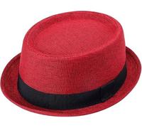 Porkpie Fashion Hat for Men - Classic Trilby Hat, Textured Summer Beach Fedora, Winter Outdoor Dress Hat, Lightweight Breathable Men’s Cap (Red, L)