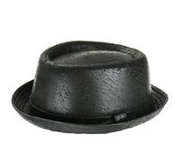 Porkpie trilby hat black cracked leather distressed vintage effect soft - SM