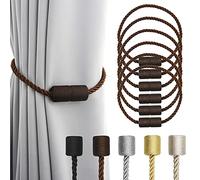 Porlau 6 Pack Coffee Strong Magnetic Curtain Tiebacks Outdoor Elegant Decorative Tie Backs Modern Rope Tiebacks for Drapes Window Curtain Holdbacks for Draperies