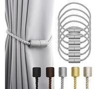 Porlau 6 Pack Grey Strong Magnetic Curtain Tiebacks Outdoor Elegant Decorative Tie Backs Modern Rope Tiebacks for Drapes Window Curtain Holdbacks for Draperies