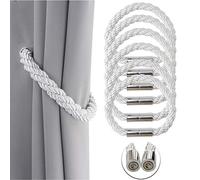 Porlau 6 Pack Strong Magnetic Curtain Tiebacks Decorative Rope Holdbacks Convenient Ties Backs for Thin or Thick Window Draperies No Tools Required 19.7in, Slightly Heavy- Silver