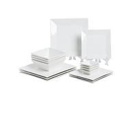 Porlien 16-Piece Classic Square Dinnerware Set for 4-Square Dinner Plates, Dessert Plates, Bowls & Dipping Saucers, Off White Dishes for 4