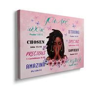 Pormiston African American Girl Wall Art - Pink Canvas - Christian Gifts For Women - Motivational Artwork - Spiritual Scripture - Black Girl Magic - Bible Verse - Living Room Decor