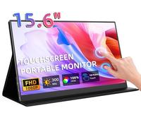 Pornitor 15.6" 1080P Mini HDMI/USB-C Dual Speaker Portable IPS Touch Screen with Protective Case for Switch, PS4/5, Laptop and Phone