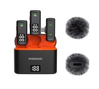 Porodo Wireless Lavalier Microphones, 24H Working Time, Low Latency, Noise Reduction, Digital Display, Plug & Play, Crystal Clear Recording, Compatible with iPhone, Android, Cameras, Laptops - Black