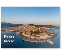 Poros Greece. Beautiful Island. Sunset. Aerial Photo of Travel Destination, Fridge Magnet
