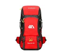 PORRASSO 50L Hiking Backpack Water Resistant Daypack Nylon Camping Rucksack with Reflective Strap Multi Compartment Large Travel Backpack Red