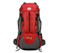 PORRASSO 50L Hiking Backpack Waterproof Daypack Rucksack with Rain Cover Backpack for Women Men Travel Trekking Camping Climbing Outdoor Sports Red
